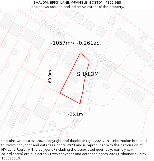 SHALOM, BRICK LANE, WRANGLE, BOSTON, PE22 9ES: Plot and title map