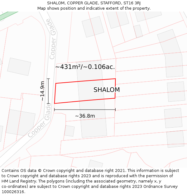 SHALOM, COPPER GLADE, STAFFORD, ST16 3RJ: Plot and title map