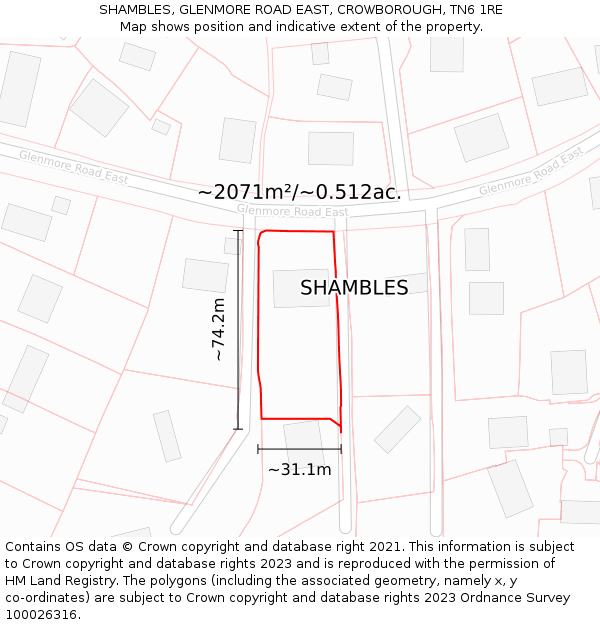 SHAMBLES, GLENMORE ROAD EAST, CROWBOROUGH, TN6 1RE: Plot and title map