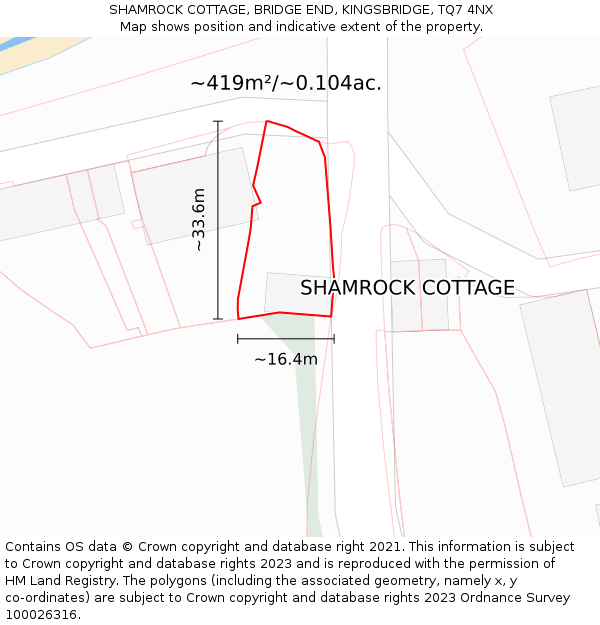 SHAMROCK COTTAGE, BRIDGE END, KINGSBRIDGE, TQ7 4NX: Plot and title map