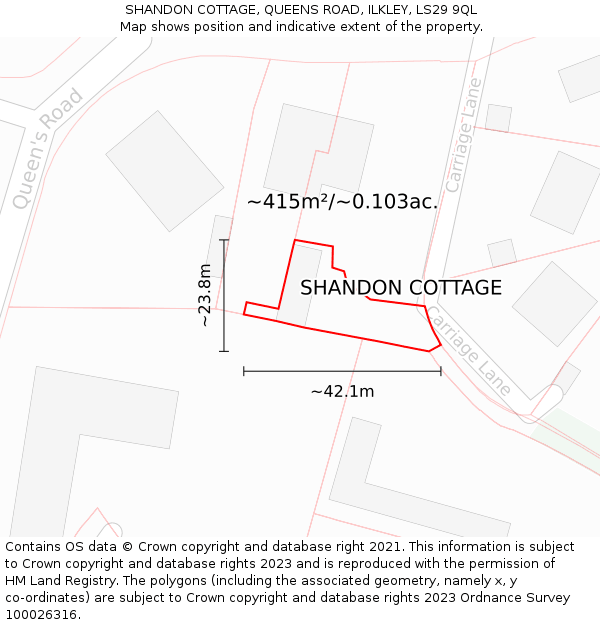 SHANDON COTTAGE, QUEENS ROAD, ILKLEY, LS29 9QL: Plot and title map