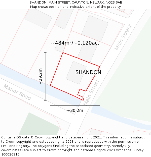 SHANDON, MAIN STREET, CAUNTON, NEWARK, NG23 6AB: Plot and title map