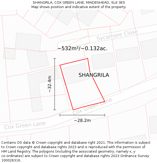 SHANGRILA, COX GREEN LANE, MAIDENHEAD, SL6 3ES: Plot and title map