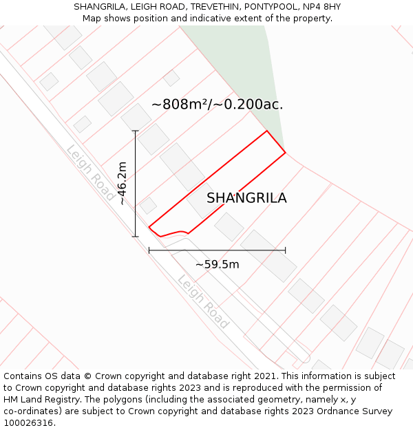 SHANGRILA, LEIGH ROAD, TREVETHIN, PONTYPOOL, NP4 8HY: Plot and title map