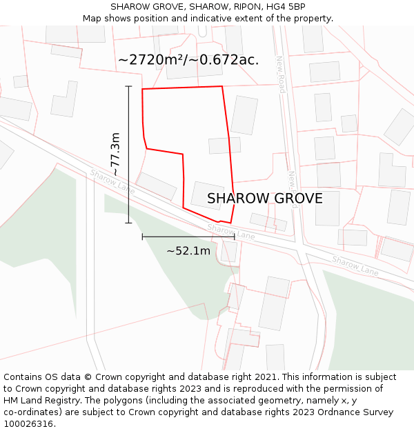 SHAROW GROVE, SHAROW, RIPON, HG4 5BP: Plot and title map
