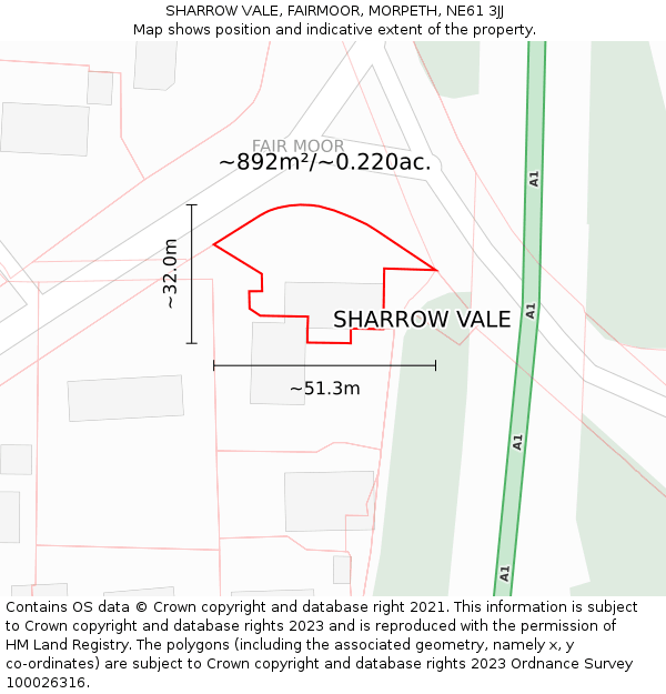 SHARROW VALE, FAIRMOOR, MORPETH, NE61 3JJ: Plot and title map