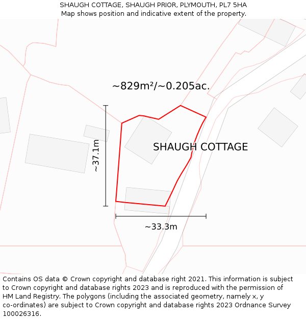 SHAUGH COTTAGE, SHAUGH PRIOR, PLYMOUTH, PL7 5HA: Plot and title map