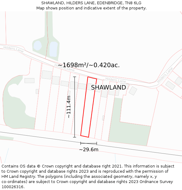 SHAWLAND, HILDERS LANE, EDENBRIDGE, TN8 6LG: Plot and title map