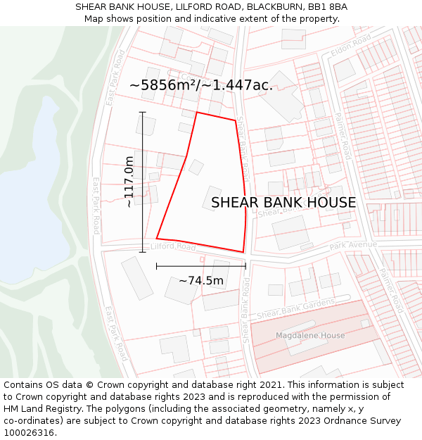 SHEAR BANK HOUSE, LILFORD ROAD, BLACKBURN, BB1 8BA: Plot and title map