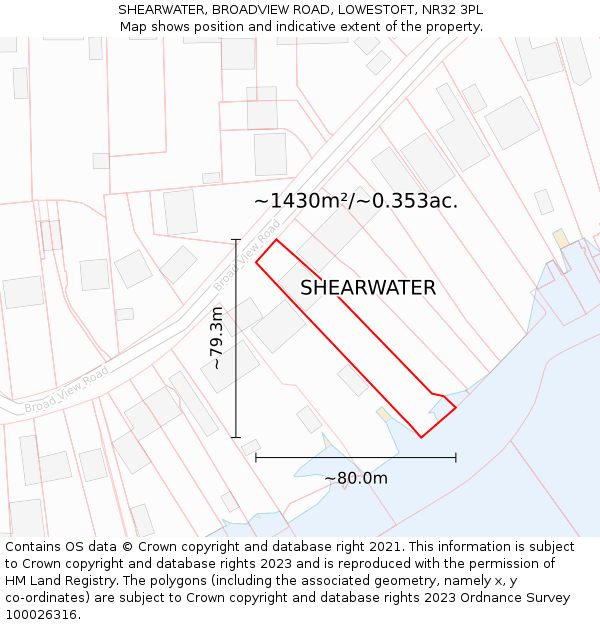 SHEARWATER, BROADVIEW ROAD, LOWESTOFT, NR32 3PL: Plot and title map