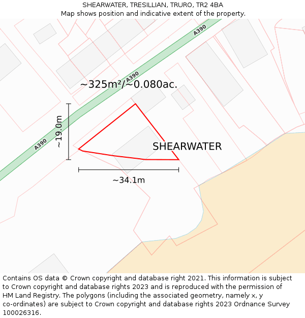 SHEARWATER, TRESILLIAN, TRURO, TR2 4BA: Plot and title map