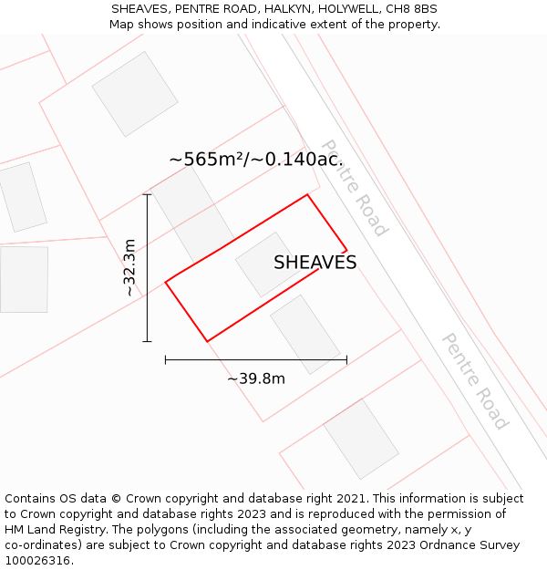 SHEAVES, PENTRE ROAD, HALKYN, HOLYWELL, CH8 8BS: Plot and title map