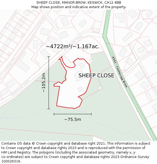 SHEEP CLOSE, MANOR BROW, KESWICK, CA12 4BB: Plot and title map