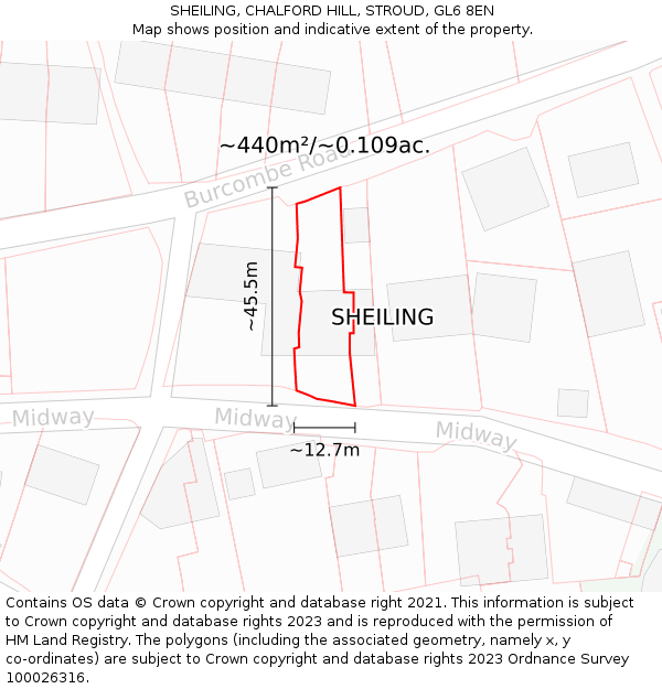 SHEILING, CHALFORD HILL, STROUD, GL6 8EN: Plot and title map