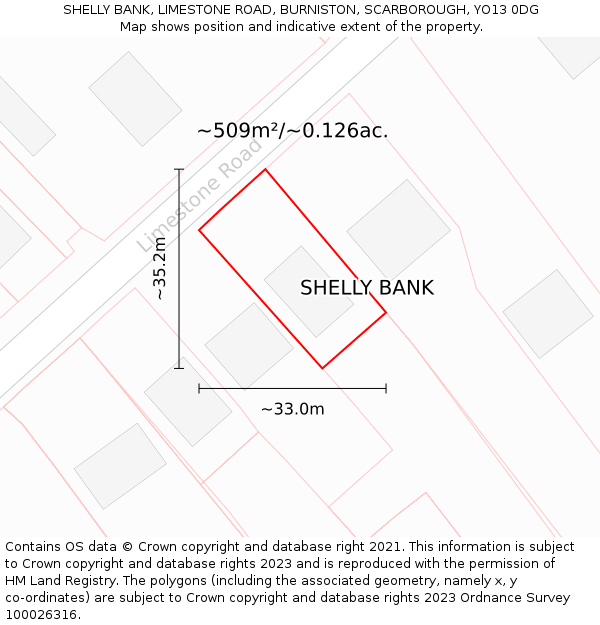SHELLY BANK, LIMESTONE ROAD, BURNISTON, SCARBOROUGH, YO13 0DG: Plot and title map