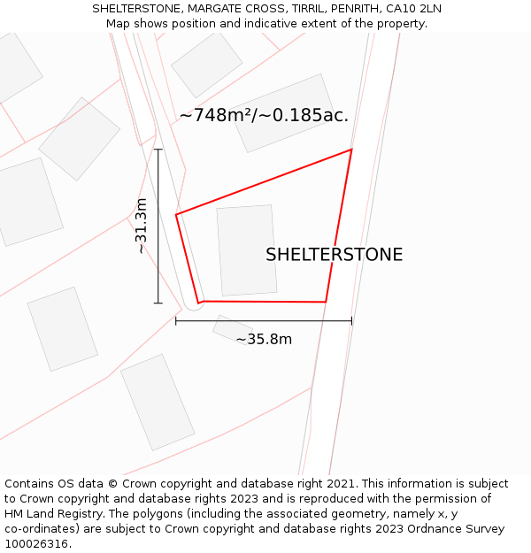 SHELTERSTONE, MARGATE CROSS, TIRRIL, PENRITH, CA10 2LN: Plot and title map