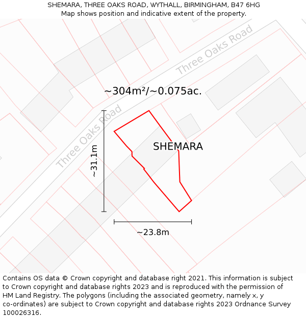 SHEMARA, THREE OAKS ROAD, WYTHALL, BIRMINGHAM, B47 6HG: Plot and title map