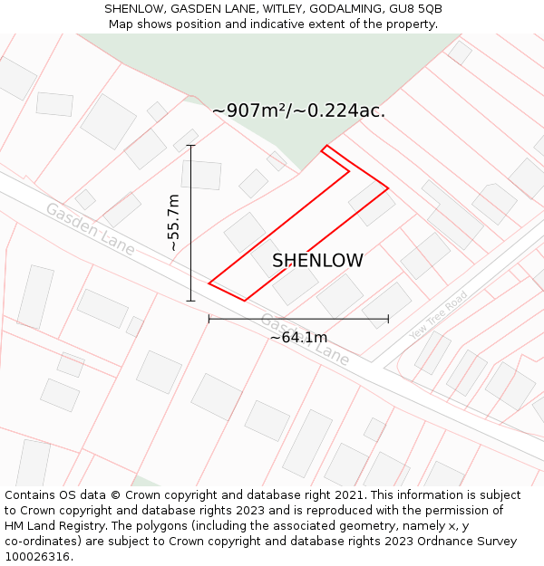 SHENLOW, GASDEN LANE, WITLEY, GODALMING, GU8 5QB: Plot and title map