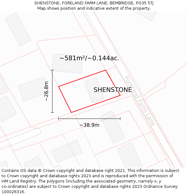 SHENSTONE, FORELAND FARM LANE, BEMBRIDGE, PO35 5TJ: Plot and title map