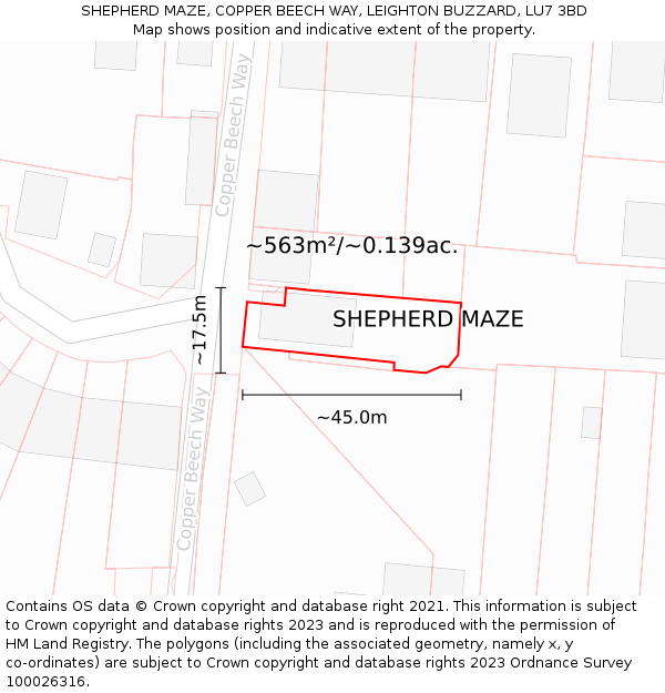 SHEPHERD MAZE, COPPER BEECH WAY, LEIGHTON BUZZARD, LU7 3BD: Plot and title map