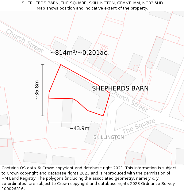SHEPHERDS BARN, THE SQUARE, SKILLINGTON, GRANTHAM, NG33 5HB: Plot and title map