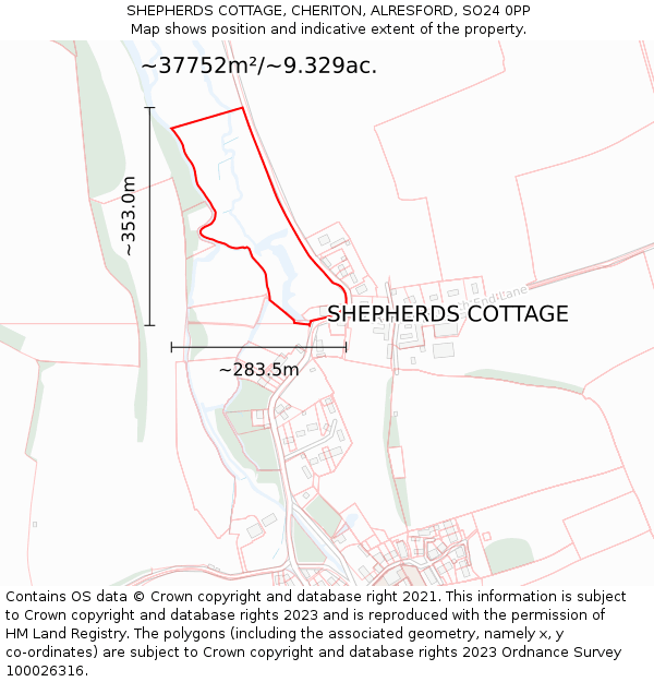 SHEPHERDS COTTAGE, CHERITON, ALRESFORD, SO24 0PP: Plot and title map