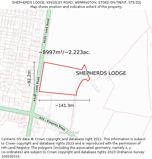 SHEPHERDS LODGE, KINGSLEY ROAD, WERRINGTON, STOKE-ON-TRENT, ST9 0DJ: Plot and title map