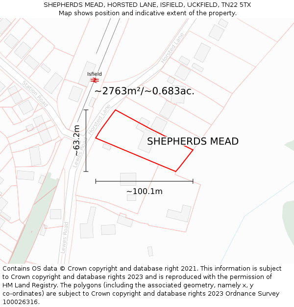 SHEPHERDS MEAD, HORSTED LANE, ISFIELD, UCKFIELD, TN22 5TX: Plot and title map