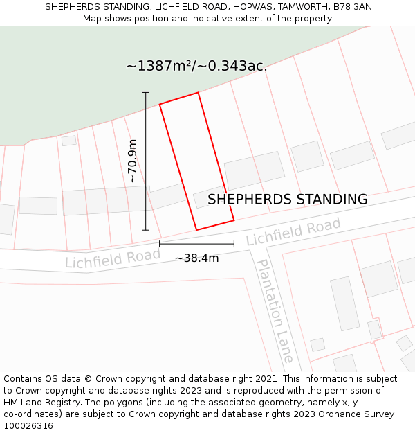 SHEPHERDS STANDING, LICHFIELD ROAD, HOPWAS, TAMWORTH, B78 3AN: Plot and title map