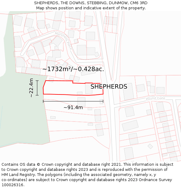 SHEPHERDS, THE DOWNS, STEBBING, DUNMOW, CM6 3RD: Plot and title map