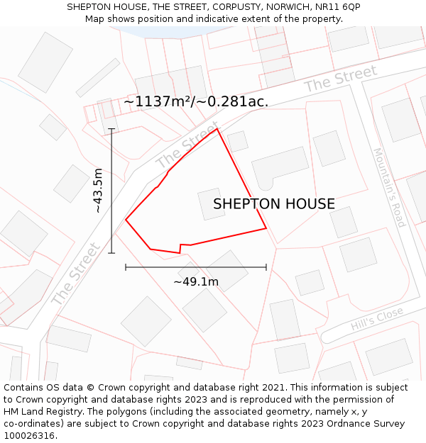 SHEPTON HOUSE, THE STREET, CORPUSTY, NORWICH, NR11 6QP: Plot and title map