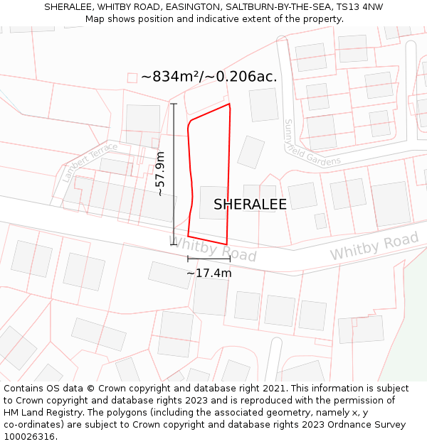 SHERALEE, WHITBY ROAD, EASINGTON, SALTBURN-BY-THE-SEA, TS13 4NW: Plot and title map