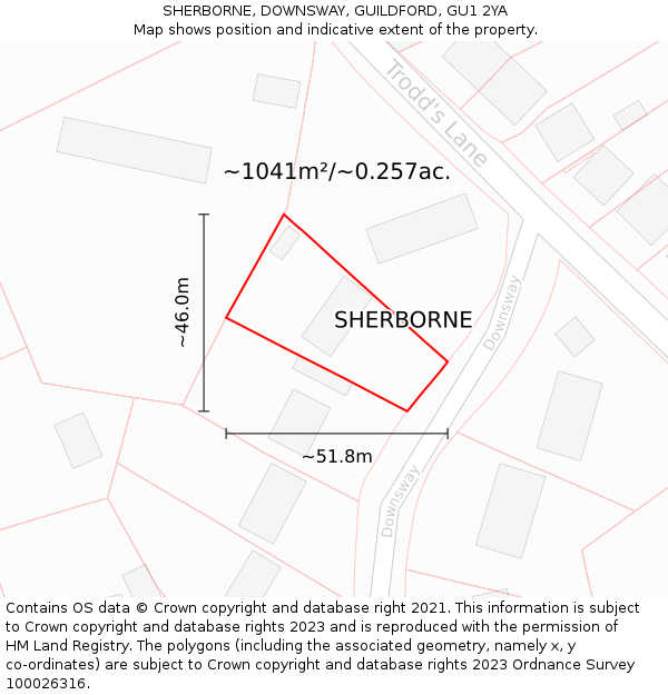 SHERBORNE, DOWNSWAY, GUILDFORD, GU1 2YA: Plot and title map
