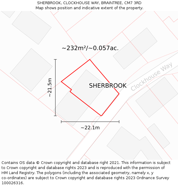 SHERBROOK, CLOCKHOUSE WAY, BRAINTREE, CM7 3RD: Plot and title map
