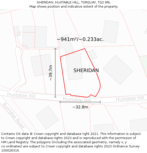 SHERIDAN, HUXTABLE HILL, TORQUAY, TQ2 6RL: Plot and title map