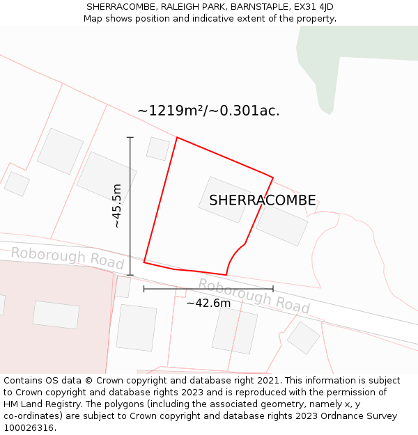 SHERRACOMBE, RALEIGH PARK, BARNSTAPLE, EX31 4JD: Plot and title map