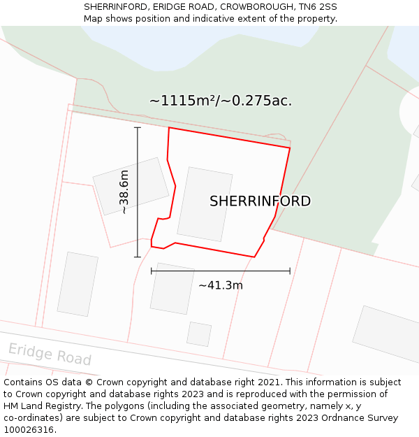 SHERRINFORD, ERIDGE ROAD, CROWBOROUGH, TN6 2SS: Plot and title map