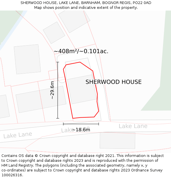 SHERWOOD HOUSE, LAKE LANE, BARNHAM, BOGNOR REGIS, PO22 0AD: Plot and title map