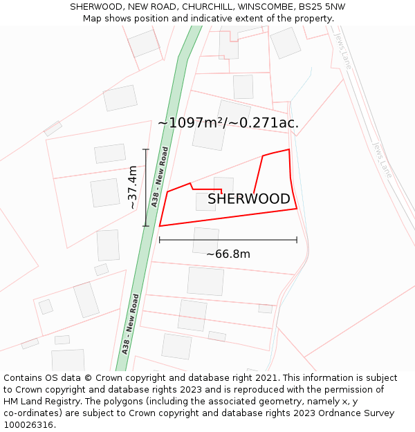 SHERWOOD, NEW ROAD, CHURCHILL, WINSCOMBE, BS25 5NW: Plot and title map
