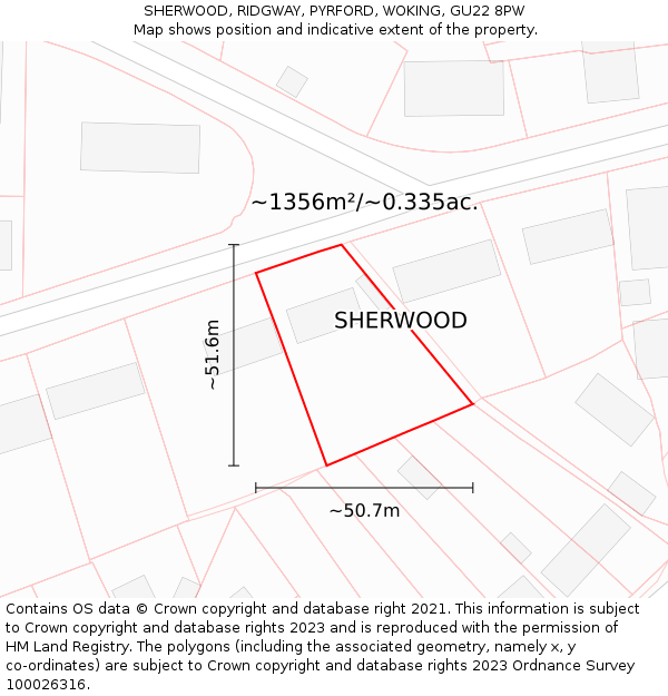 SHERWOOD, RIDGWAY, PYRFORD, WOKING, GU22 8PW: Plot and title map