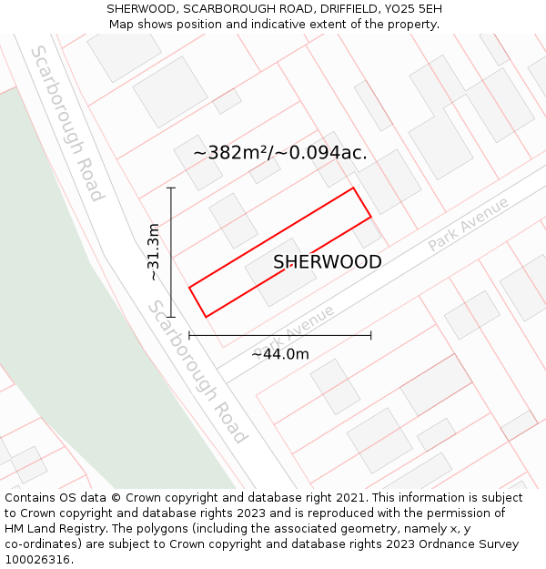 SHERWOOD, SCARBOROUGH ROAD, DRIFFIELD, YO25 5EH: Plot and title map