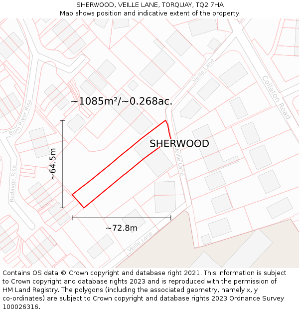 SHERWOOD, VEILLE LANE, TORQUAY, TQ2 7HA: Plot and title map