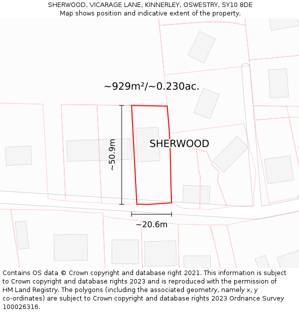 SHERWOOD, VICARAGE LANE, KINNERLEY, OSWESTRY, SY10 8DE: Plot and title map