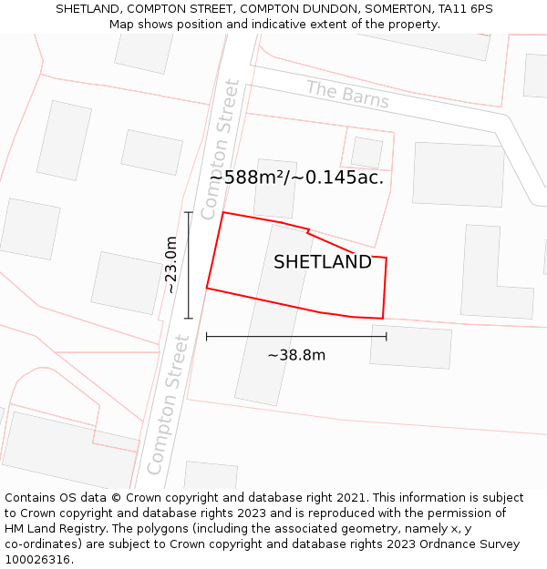 SHETLAND, COMPTON STREET, COMPTON DUNDON, SOMERTON, TA11 6PS: Plot and title map