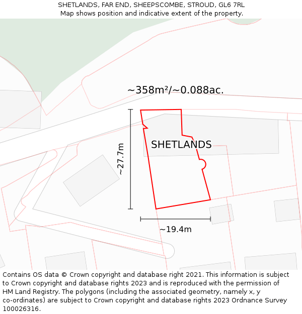SHETLANDS, FAR END, SHEEPSCOMBE, STROUD, GL6 7RL: Plot and title map