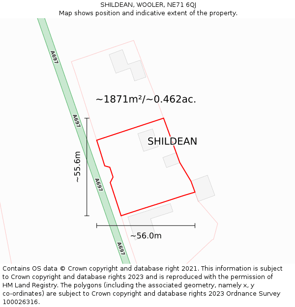 SHILDEAN, WOOLER, NE71 6QJ: Plot and title map