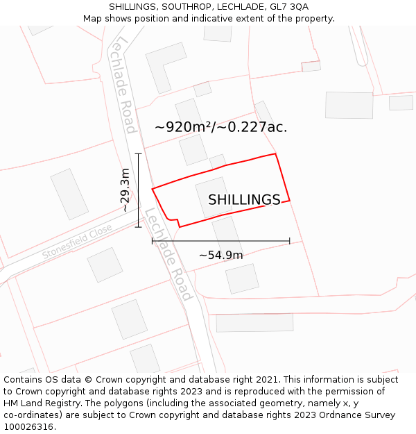 SHILLINGS, SOUTHROP, LECHLADE, GL7 3QA: Plot and title map