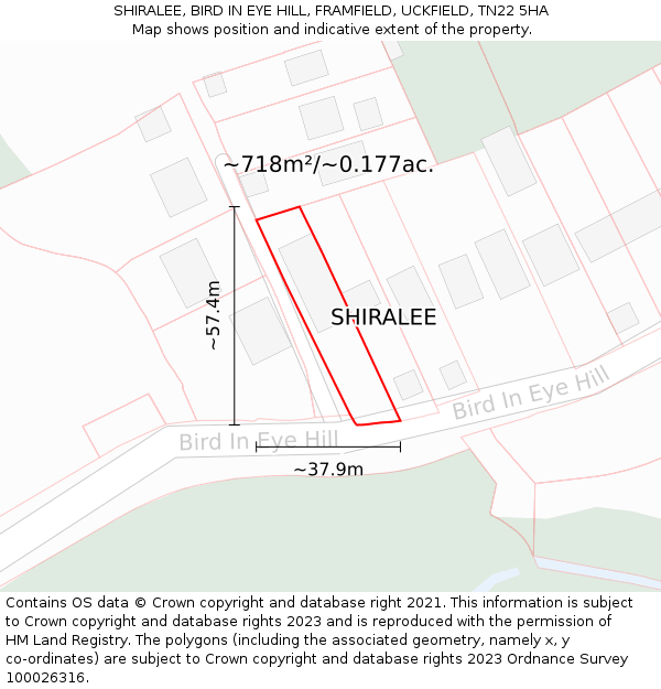 SHIRALEE, BIRD IN EYE HILL, FRAMFIELD, UCKFIELD, TN22 5HA: Plot and title map