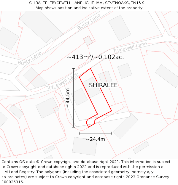 SHIRALEE, TRYCEWELL LANE, IGHTHAM, SEVENOAKS, TN15 9HL: Plot and title map