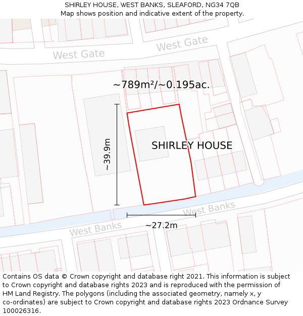 SHIRLEY HOUSE, WEST BANKS, SLEAFORD, NG34 7QB: Plot and title map